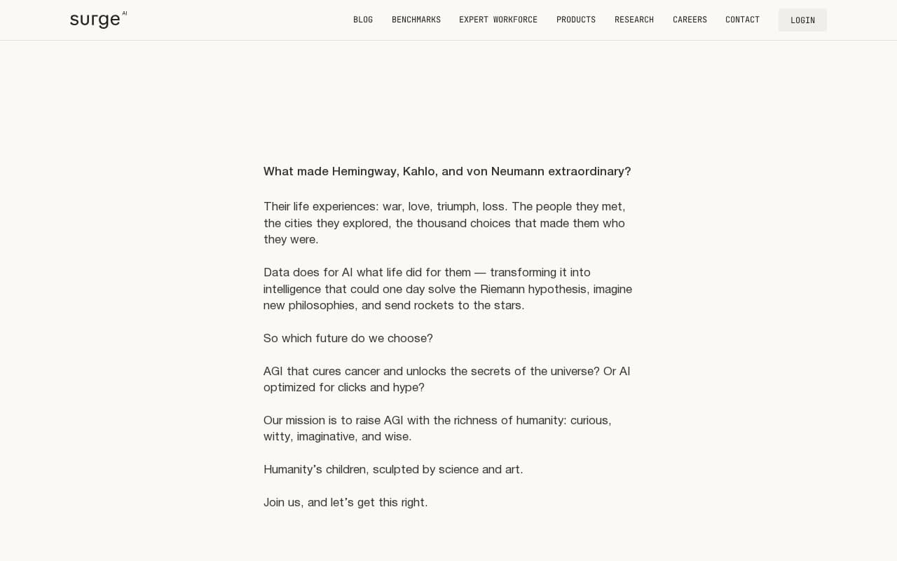 Surge AI homepage screenshot