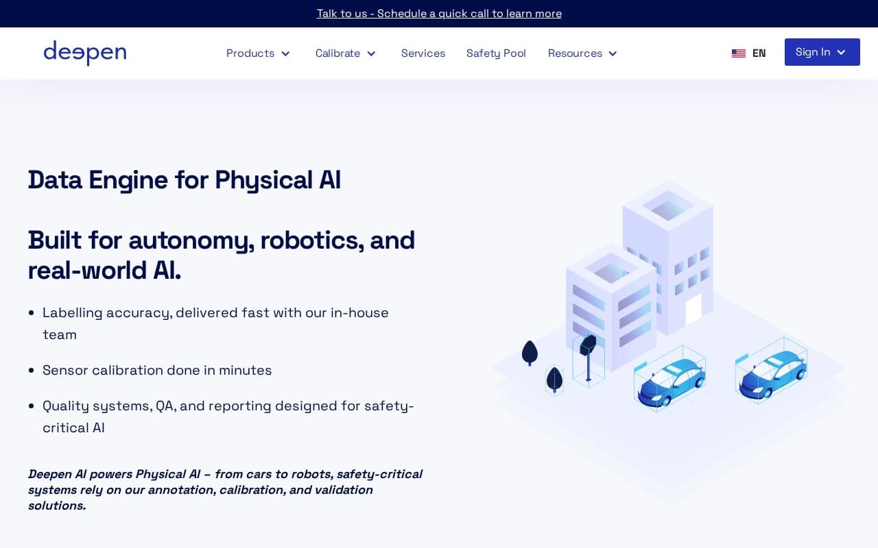 Deepen AI homepage screenshot